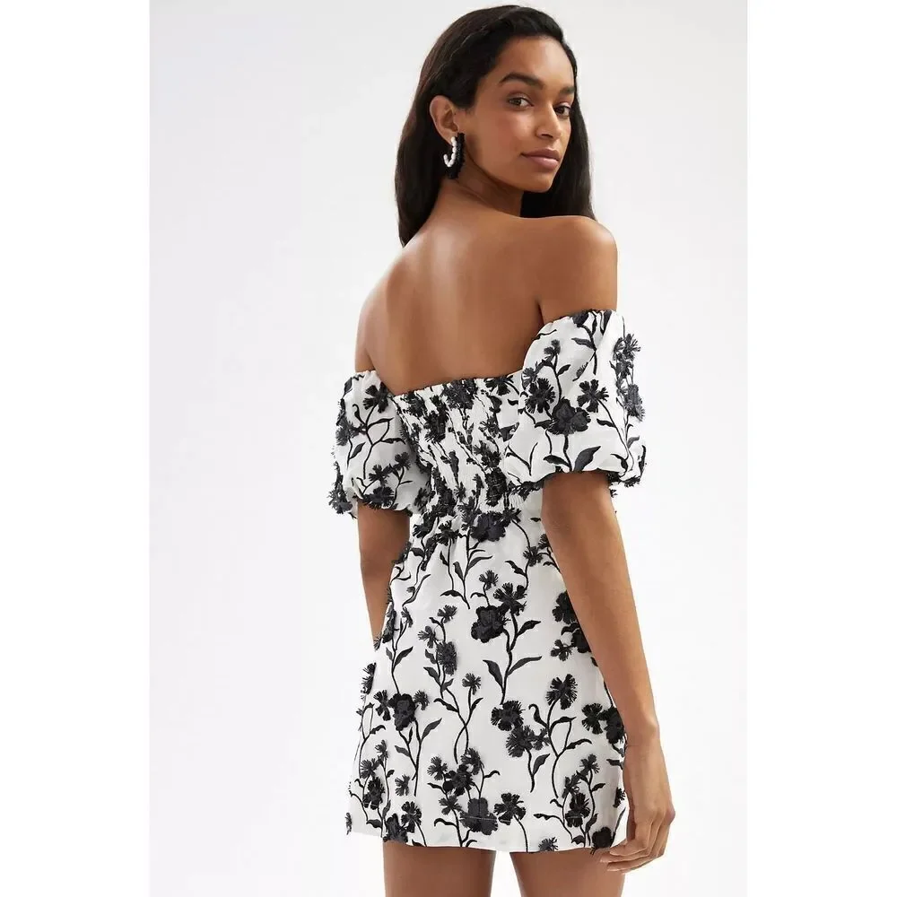 Anthropologie - Sabrina Puff-Sleeve Applique Mini Dress size 12 - Picture 6 of 15
